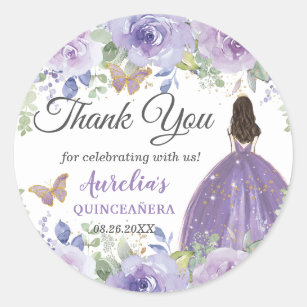 Purple Lilac Floral Butterflies Princess Favour Classic Round Sticker