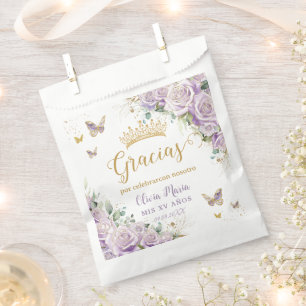 Purple Lilac Floral Butterflies Quinceañera 15 16 Favour Bag