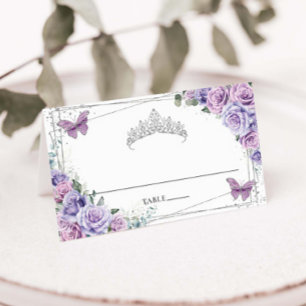 Purple Lilac Floral Butterflies Quinceañera XV 16 Place Card