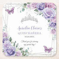 Purple Lilac Floral Butterflies Silver Quinceanera