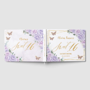 Purple Lilac Floral Butterflies Sweet Sixteen 16 Guest Book