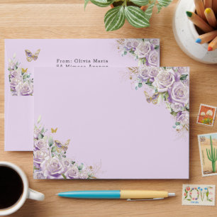 Purple Lilac Floral Butterfly Quinceañera Birthday Envelope