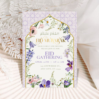 Purple Lilac Floral Eid Invitation Card