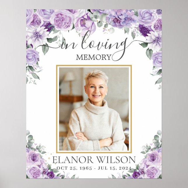 Purple Lilac Floral Funeral Memorial Picture Photo Poster (Front)