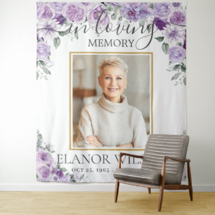 Purple Lilac Floral Funeral Memorial Picture Photo Tapestry