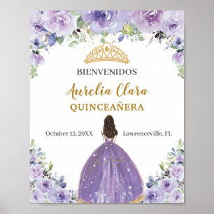 Purple Lilac Floral Girl Quinceañera Welcome Poster