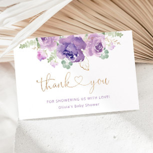 Purple lilac floral gold baby shower thank you card