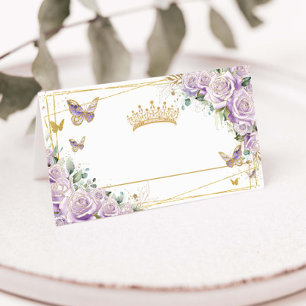 Purple Lilac Floral Gold Butterflies Quinceañera  Place Card