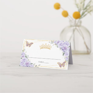 Purple Lilac Floral Gold Quinceañera 16th Birthday Place Card