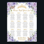 Purple Lilac Floral Gold Quinceañera Seating Chart<br><div class="desc">Personalise this lovely seating chart sign poster with your own wording easily and quickly. Simply click the Edit Using Design Tools button to further edit the text, wording, font style, font size, font colour, add more text, move or remove some images. The butterflies and crown are moveable, resizable, multipliable and...</div>