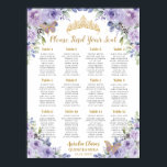 Purple Lilac Floral Gold Quinceañera Seating Chart<br><div class="desc">Personalise this lovely seating chart sign poster with your own wording easily and quickly. Simply click the Edit Using Design Tools button to further edit the text, wording, font style, font size, font colour, add more text, move or remove some images. The butterflies and crown are moveable, resizable, multipliable and...</div>