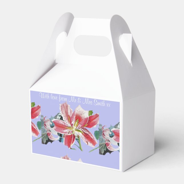 Purple Lilac Floral Lily Wedding Cake Favour Boxes (Front Side)