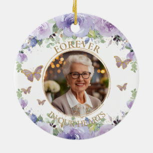 Purple Lilac Floral Loving Memory Memorial Photo Ceramic Ornament