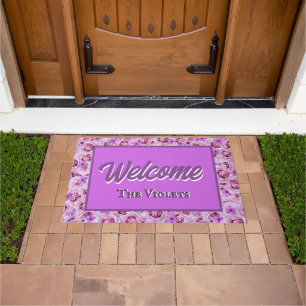 Purple Lilac Floral Personalised Entry Way Welcome Doormat