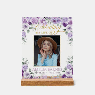 Purple Lilac Floral Photo Funeral Celebration Life Acrylic Sign