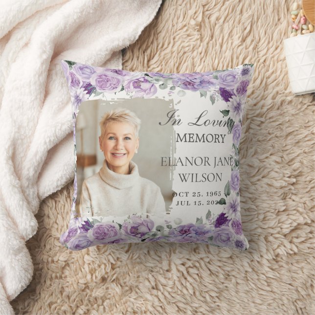 Purple Lilac Floral Picture Funeral Keepsake Cushion (Blanket)