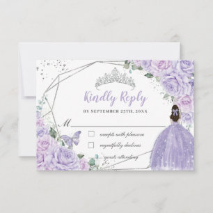 Purple Lilac Floral Princess Quinceanera 16 Reply RSVP Card