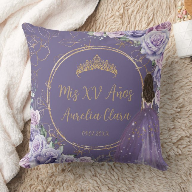 Purple Lilac Floral Princess Quinceañera Keepsake Cushion (Blanket)