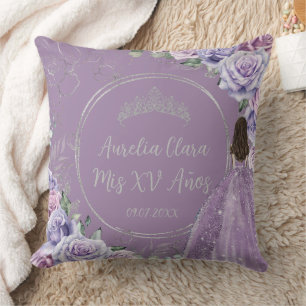 Purple Lilac Floral Princess Quinceañera Keepsake Cushion