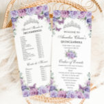 Purple Lilac Floral Quinceañera Order of Events Program<br><div class="desc">Personalise this double sided chic slim program card easily and quickly, Simply click the Edit Using Design Tools button to further edit the text, wording, font style, font size, font colour, add more text, move or remove some images. The butterflies and crown are moveable, resizable, multipliable and removable. Customise it...</div>