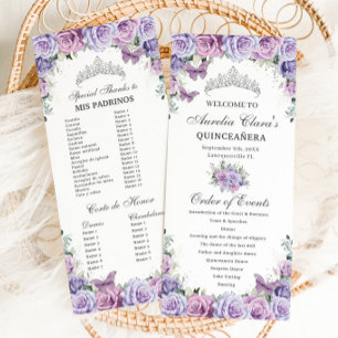 Purple Lilac Floral Quinceañera Order of Events Program