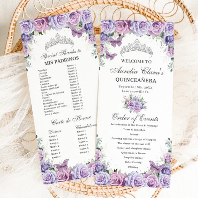 Purple Lilac Floral Quinceañera Order of Events Program (Creator Uploaded)