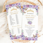 Purple Lilac Floral Quinceañera Order of Events Program<br><div class="desc">Personalise this double sided chic slim program card easily and quickly, Simply click the Edit Using Design Tools button to further edit the text, wording, font style, font size, font colour, add more text, move or remove some images. The butterflies and crown are moveable, resizable, multipliable and removable. Customise it...</div>