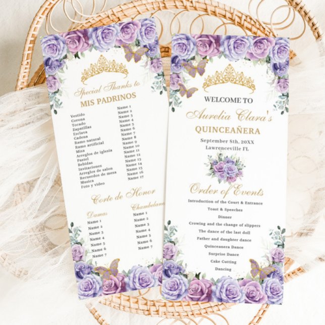 Purple Lilac Floral Quinceañera Order of Events Program (Creator Uploaded)
