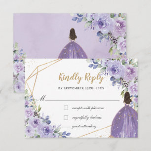 Purple Lilac Floral Quinceañera Princess Reply RSVP Card