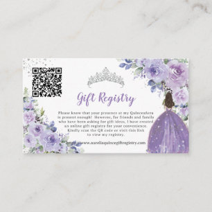 Purple Lilac Floral Quinceañera QR Gift Registry Enclosure Card