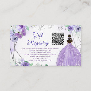 Purple Lilac Floral Quinceañera QR Gift Registry Enclosure Card