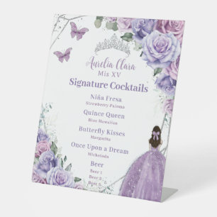 Purple Lilac Floral Quinceanera Signature Cocktail Pedestal Sign