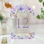 Purple Lilac Floral Quinceañera XV 16 Table Number<br><div class="desc">This exquisite acrylic table number features a beautiful purple lilac, lavender floral design in an arch shape. Easily personalise each table number by clicking the "Edit Using Design Tool" button to re-arrange and format the text to your liking. Choose from two exquisite finishes: Clear or Frosted, and select between two...</div>