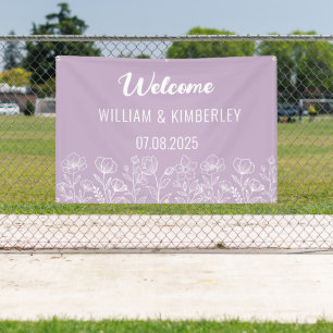Purple Lilac Floral Rustic Simple Modern Wedding Banner