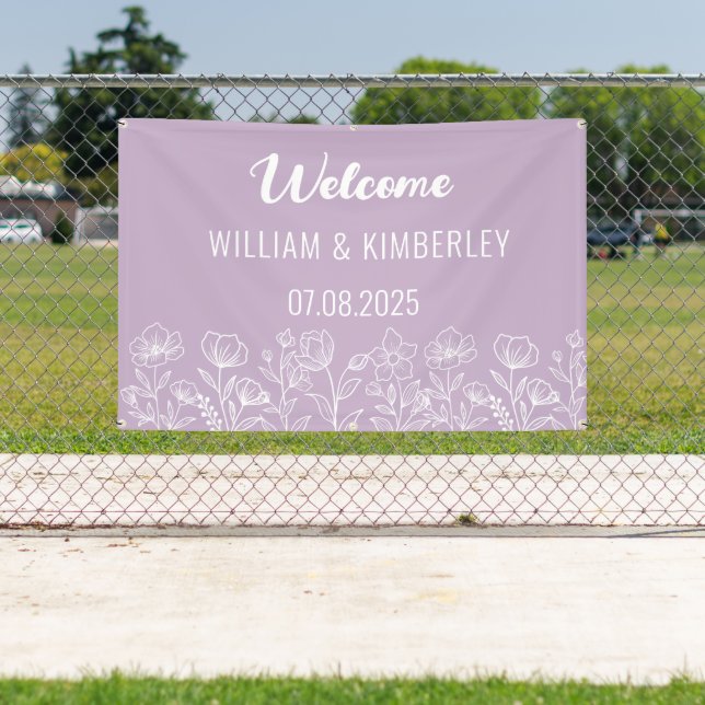 Purple Lilac Floral Rustic Simple Modern Wedding Banner (Insitu)