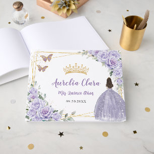 Purple Lilac Floral Sweet 15 16 Quinceanera Party Guest Book