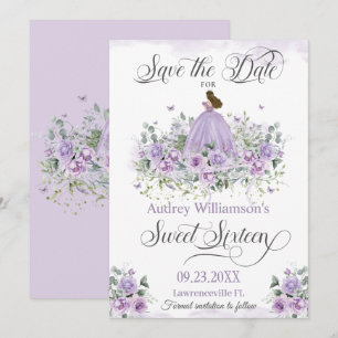 Purple Lilac Floral Sweet Sixteen 16th Birthday Save The Date