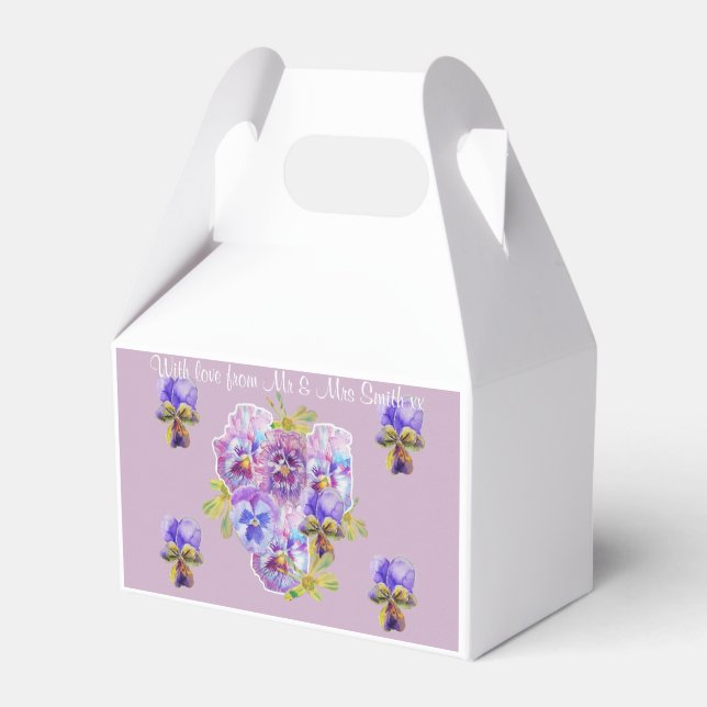 Purple Lilac Floral Wedding Cake Favour Boxes (Front Side)