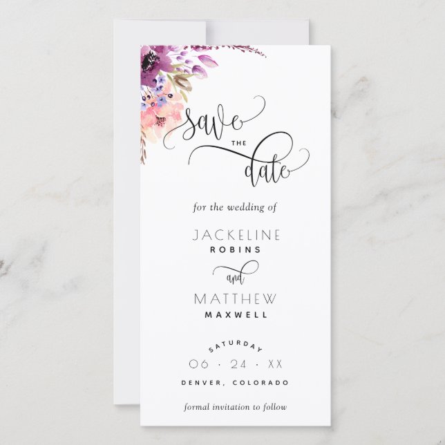 Purple Lilac Floral Wedding Save The Date Bookmark (Front)