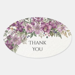 Purple Lilac Floral Wedding Thank You Oval Sticker