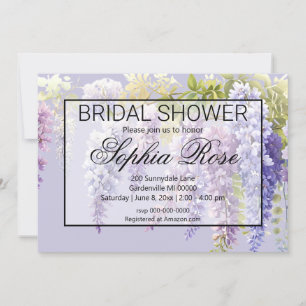 Purple lilac floral wisteria bridal shower invitation