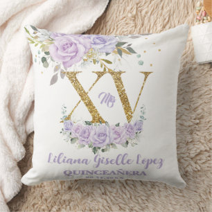 Purple Lilac Floral XV QUINCEAÑERA Quince Keepsake Cushion