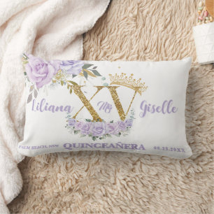 Purple Lilac Floral XV QUINCEAÑERA Quince Keepsake Lumbar Cushion