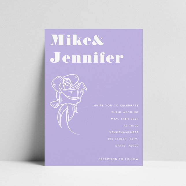 Purple Lilac Flower Outline QR Code Wedding Invitation (Creator Uploaded)