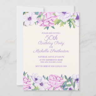 Purple Lilac Flowers 50th Birthday Party Invitation