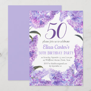Purple Lilac Flowers 50th Birthday Wildflower Invitation