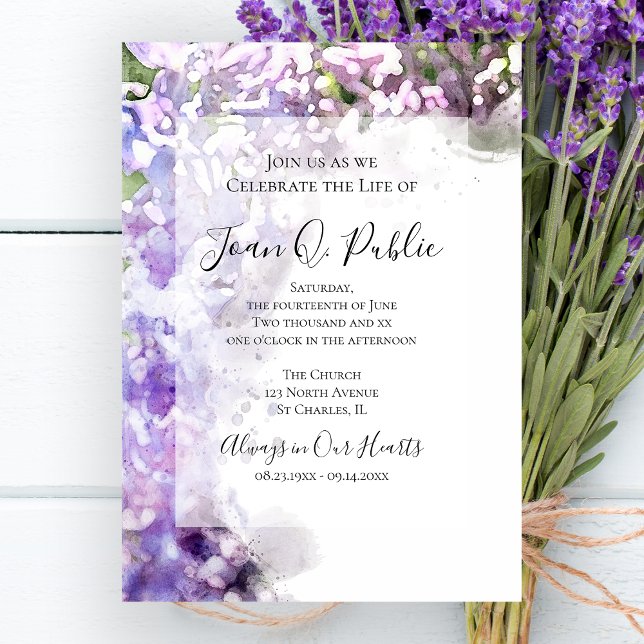 Purple Lilac Flowers Celebration of Life Memorial Invitation (Creator Uploaded)