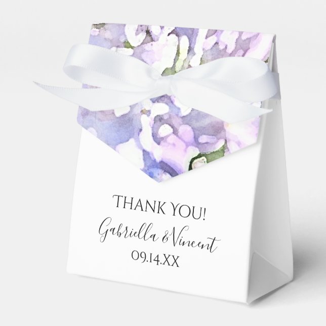 Purple Lilac Flowers Watercolor Wedding Favour Box (Front Side)