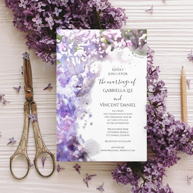 Purple Lilac Flowers Watercolor Wedding Invitation (Creator Uploaded)