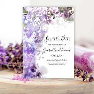 Purple Lilac Flowers Watercolor Wedding Save The Date